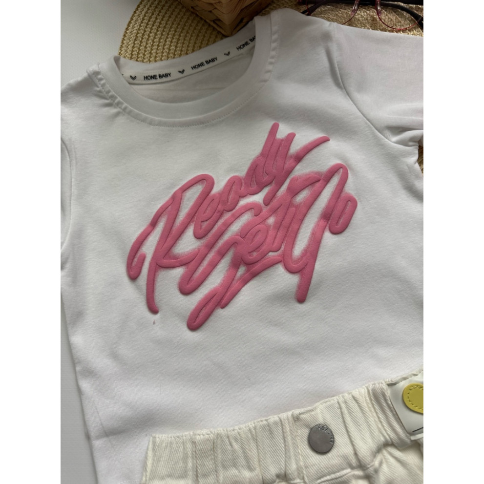 Костюм для дівчинки на літо стильний біла футболка і білі шорти 10794