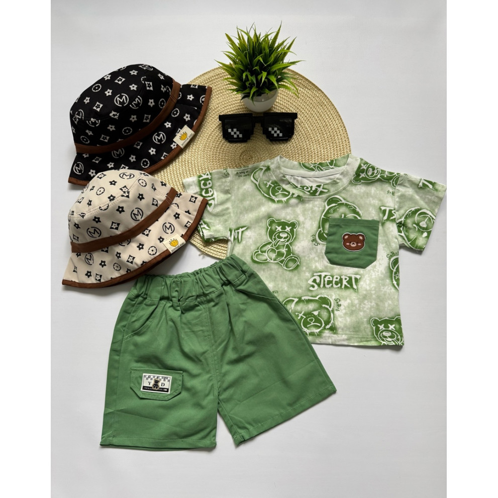 Костюм на літо хлопчику з ведмедиками колір зелений 10804