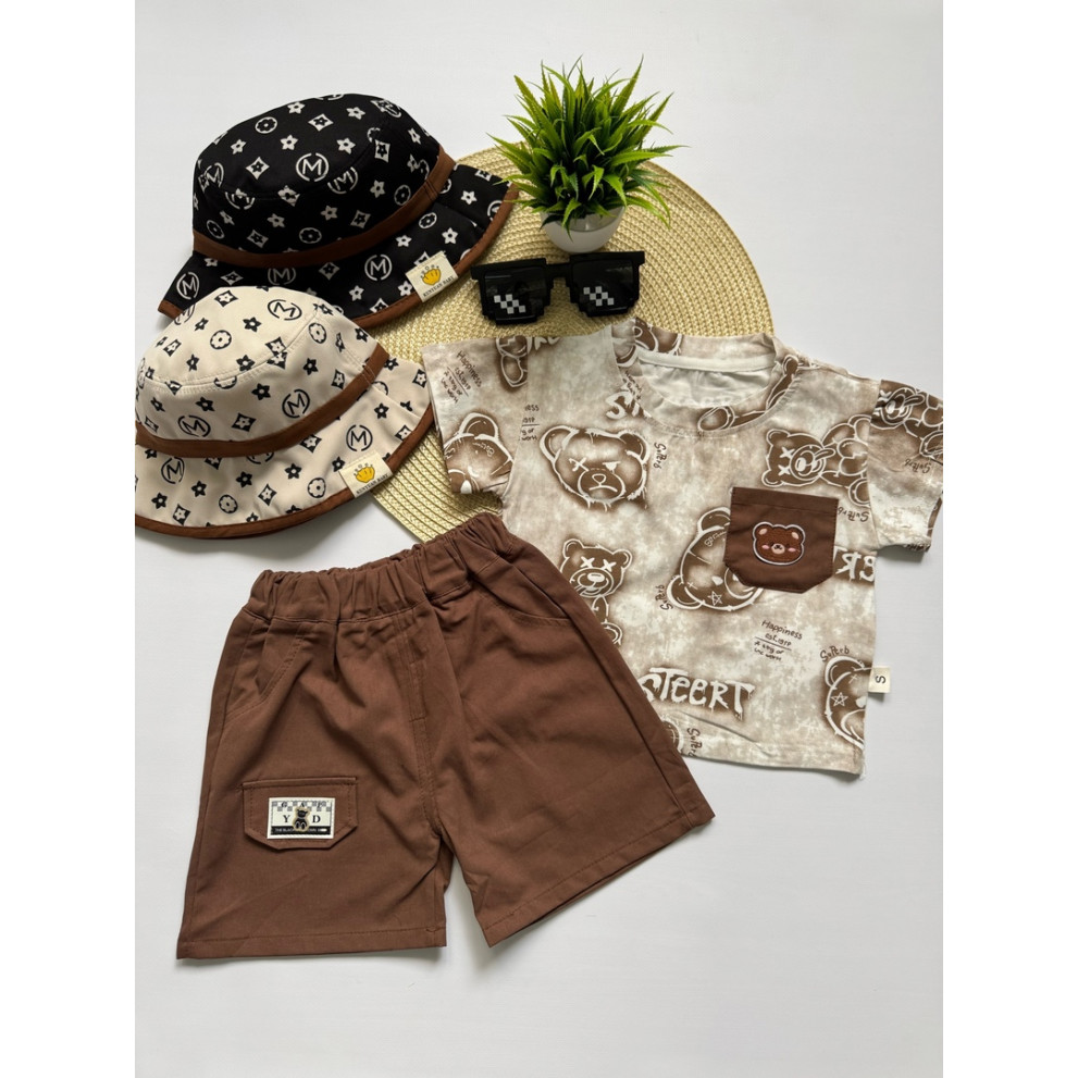 Костюм на літо хлопчику з ведмедиками колір коричневий 10805