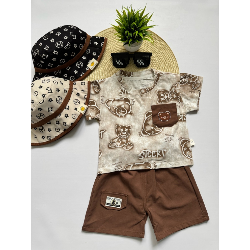 Костюм на літо хлопчику з ведмедиками колір коричневий 10805