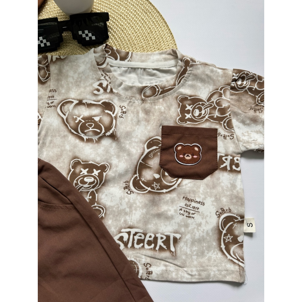 Костюм на літо хлопчику з ведмедиками колір коричневий 10805