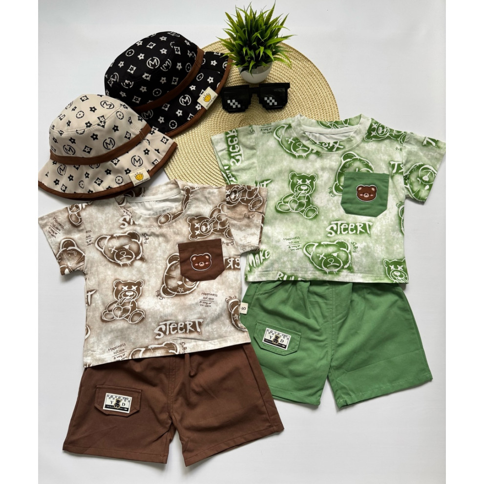 Костюм на літо хлопчику з ведмедиками колір коричневий 10805