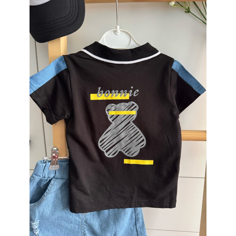 Костюм на літо хлопчику футболка-поло чорного кольору і шорти 10818 