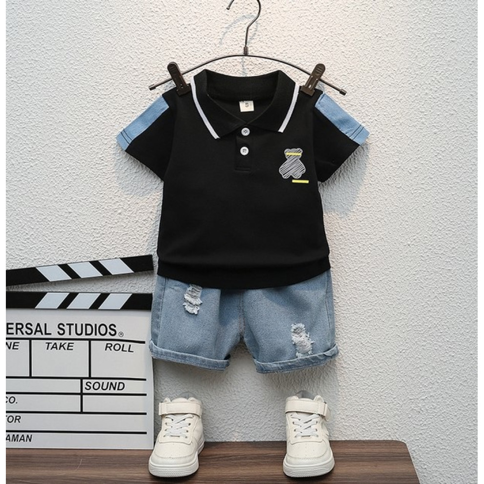 Костюм на літо хлопчику футболка-поло чорного кольору і шорти 10818 