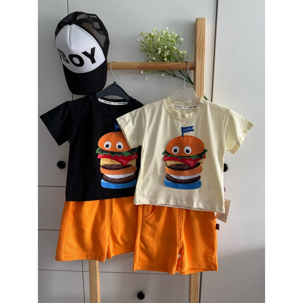 Костюм хлопчику Бургер на літо чорна футболка 10827