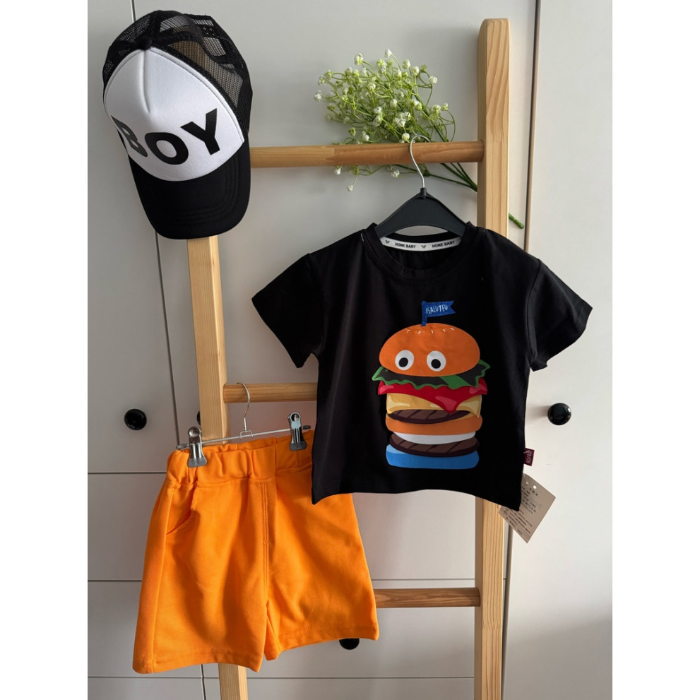 Костюм хлопчику Бургер на літо чорна футболка 10827