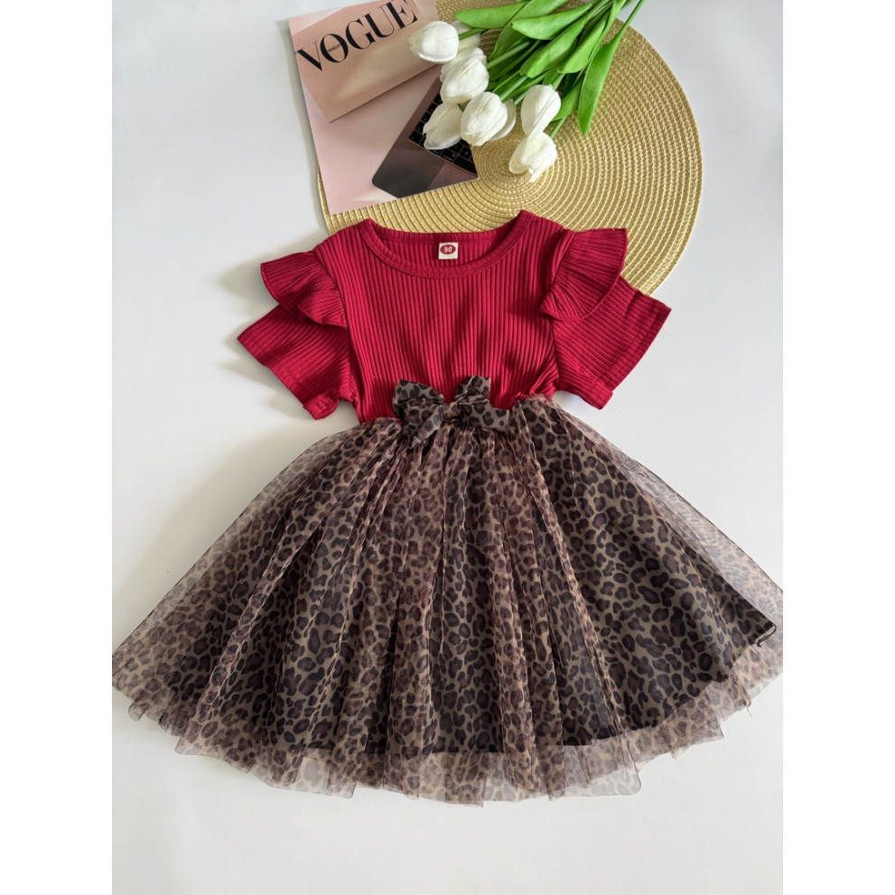 Сукня для дівчинки з леопардовим принтом червоний верх 10831