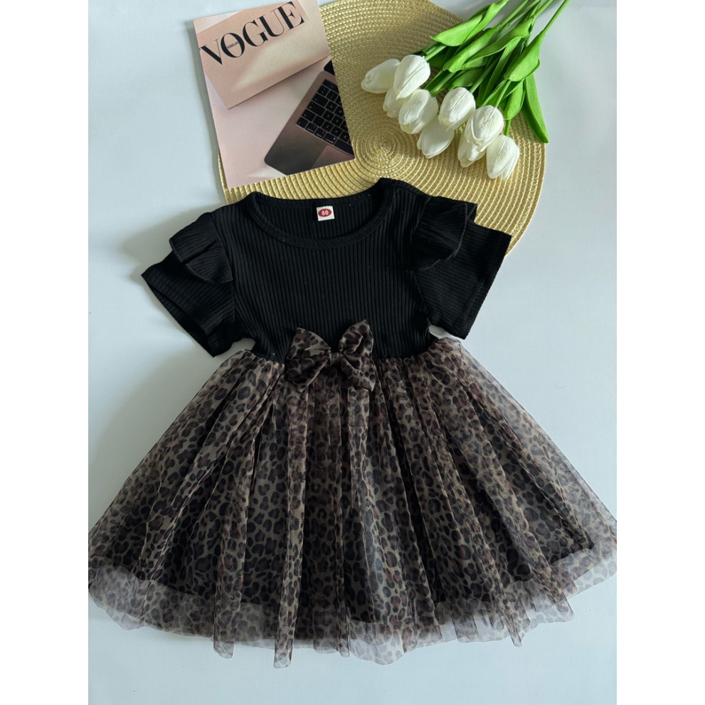 Сукня для дівчинки з леопардовим принтом чорний верх 10832