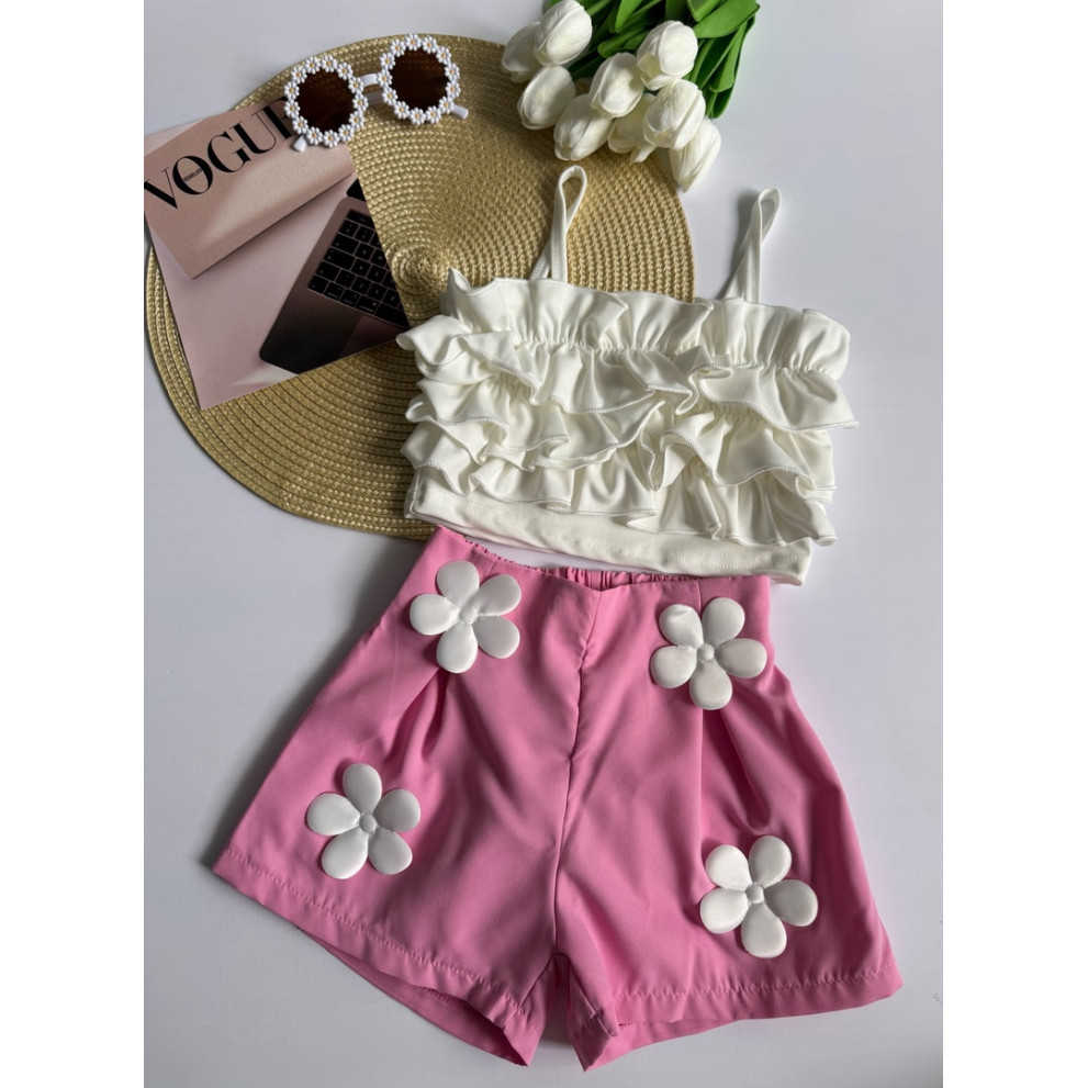 Літній костюм для дівчинки Квіткова мрія колір рожевий 10847