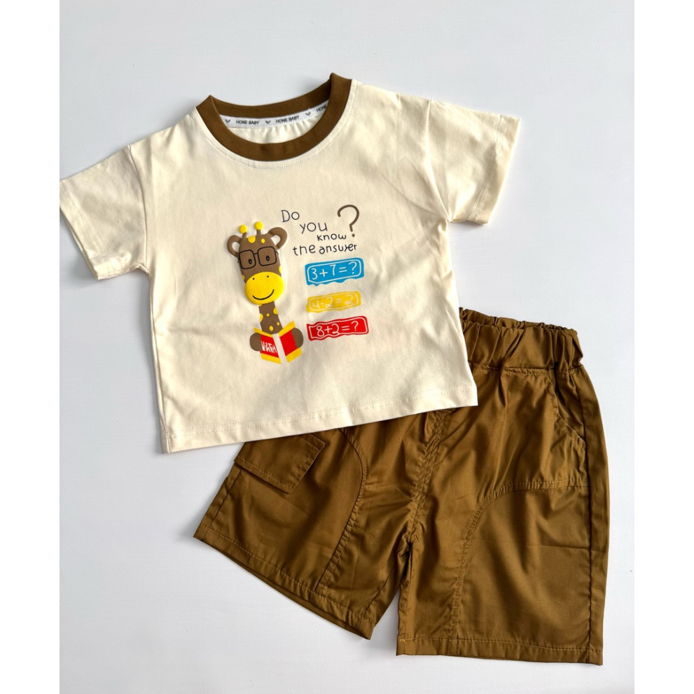 Костюм на літо хлопчику з жирафиком колір коричневий 10861