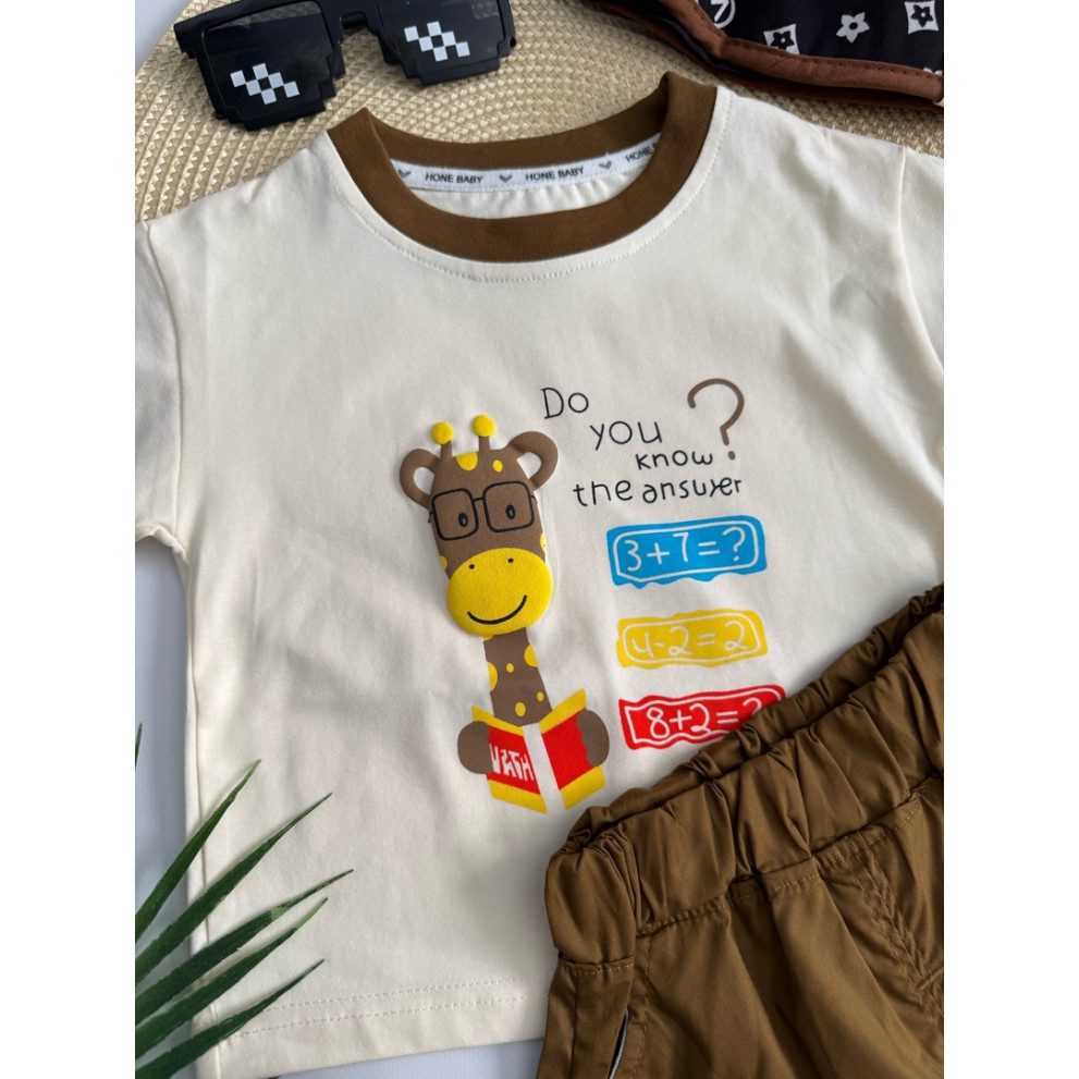 Костюм на літо хлопчику з жирафиком колір коричневий 10861