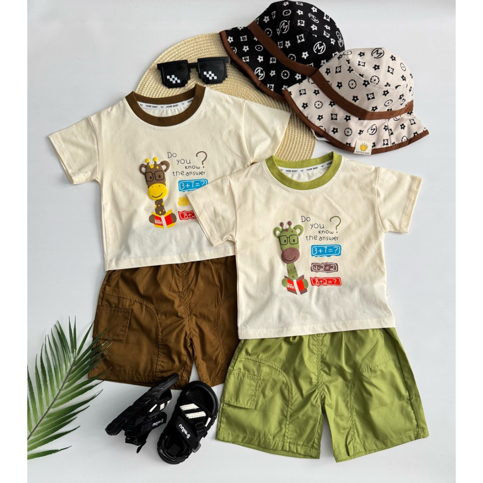 Костюм на літо хлопчику з жирафиком колір коричневий 10861