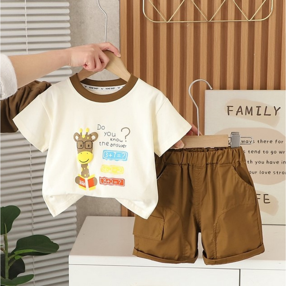 Костюм на літо хлопчику з жирафиком колір коричневий 10861