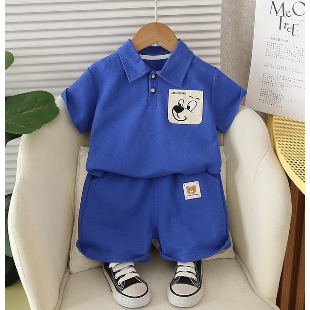 Костюм на літо хлопчику з ведведиком колір синій 10873