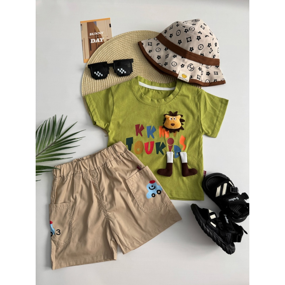 Костюм на літо хлопчику з левенятком колір салатовий 10874