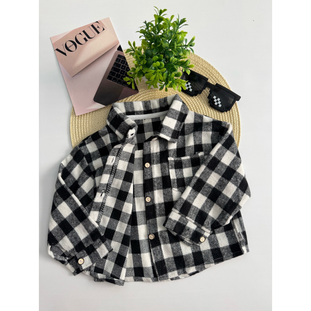 Сорочка для хлопчика стильна чорно-біла в клітинку 10879 Сорочка для хлопчика стильна чорно-біла в клітинку 10879