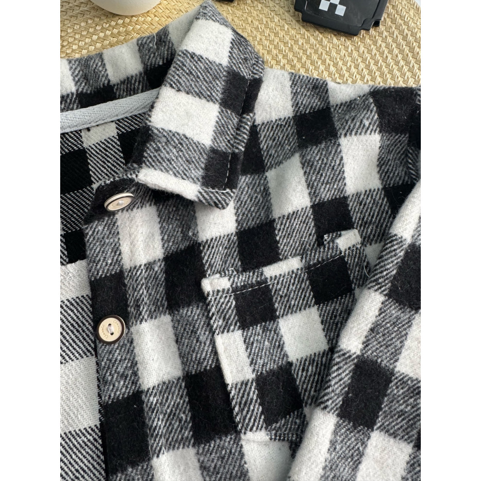 Сорочка для хлопчика стильна чорно-біла в клітинку 10879 Сорочка для хлопчика стильна чорно-біла в клітинку 10879