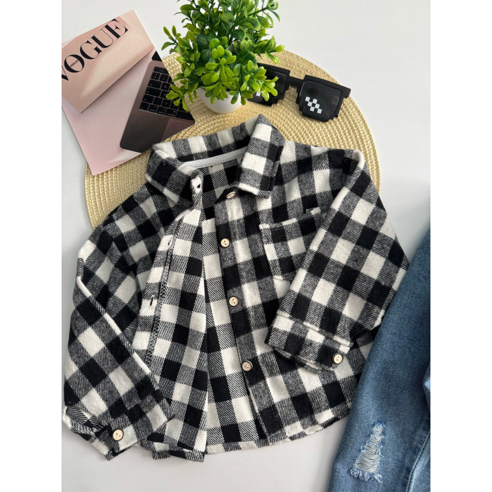 Сорочка для хлопчика стильна чорно-біла в клітинку 10879 Сорочка для хлопчика стильна чорно-біла в клітинку 10879