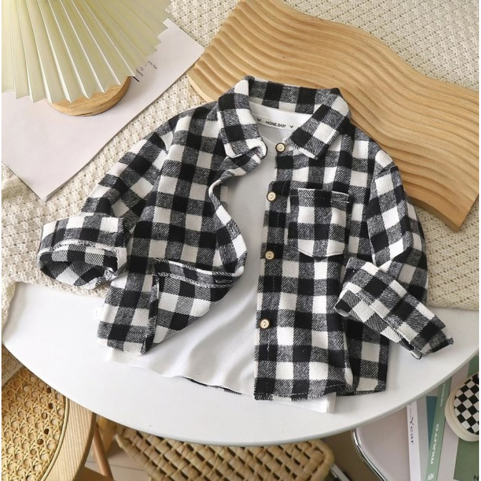 Сорочка для хлопчика стильна чорно-біла в клітинку 10879