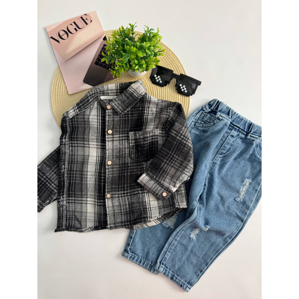 Сорочка для хлопчика стильна чорно-біла 10881 Сорочка для хлопчика стильна чорно-біла 10881