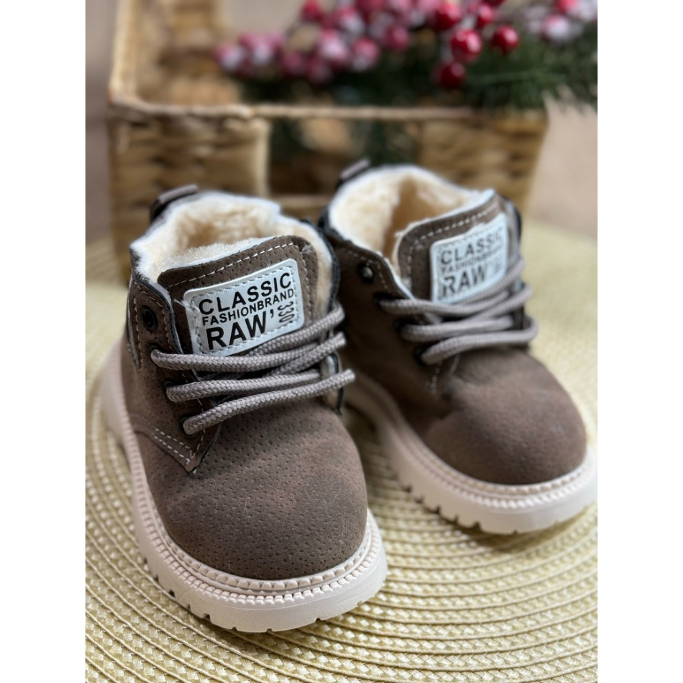 Дитячі зимові черевики RAW сірого кольору з хутром - теплі та стильні черевики для дітей