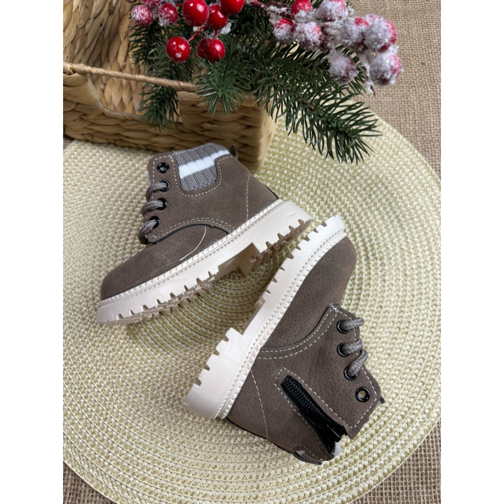 Дитячі зимові черевики RAW сірого кольору з хутром - теплі та стильні черевики для дітей