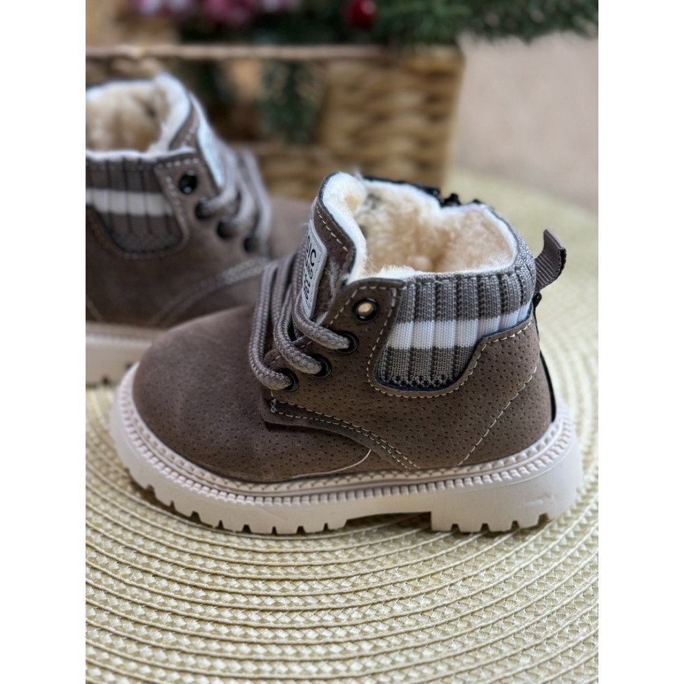 Дитячі зимові черевики RAW сірого кольору з хутром - теплі та стильні черевики для дітей