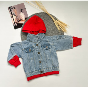 Джинсівка Watch out з червоними вставками 10538