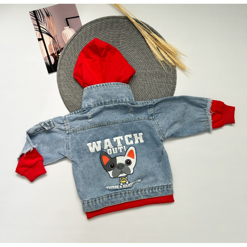 Джинсівка Watch out з червоними вставками 10538