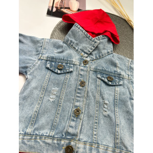 Джинсівка Watch out з червоними вставками 10538