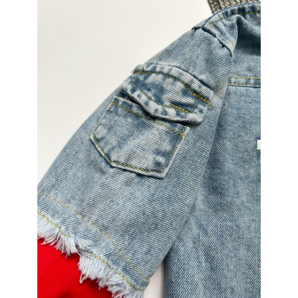 Джинсівка Watch out з червоними вставками 10538