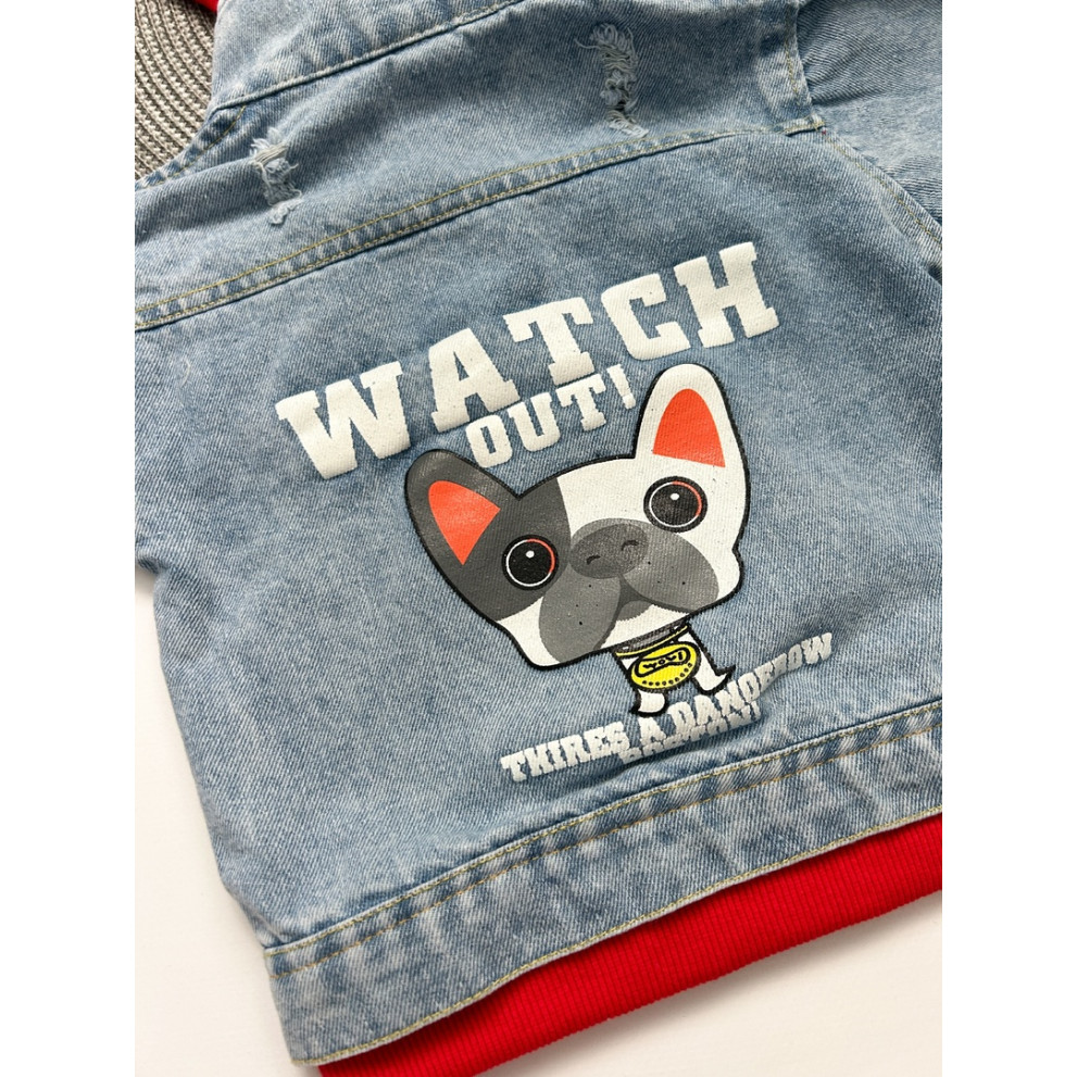 Джинсівка Watch out з червоними вставками 10538