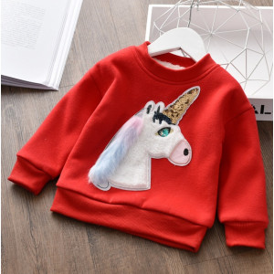 Кофта дитяча утеплена з єдинорогом червона
