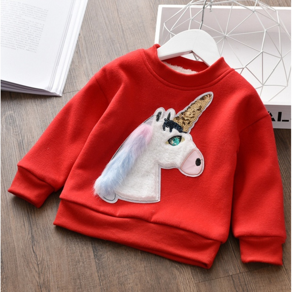 Кофта дитяча утеплена з єдинорогом червона