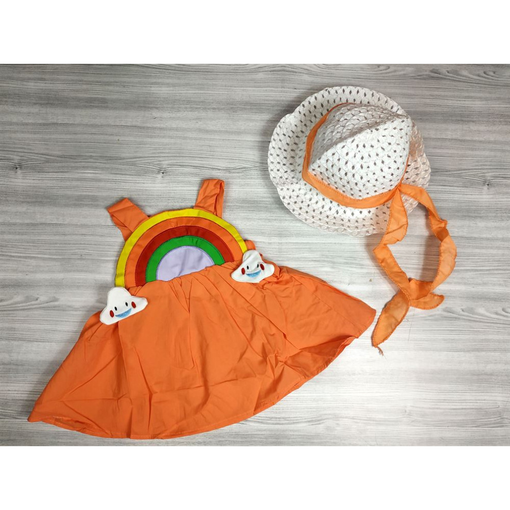 Комлект сукня+шляпка Веселка оранж 4285