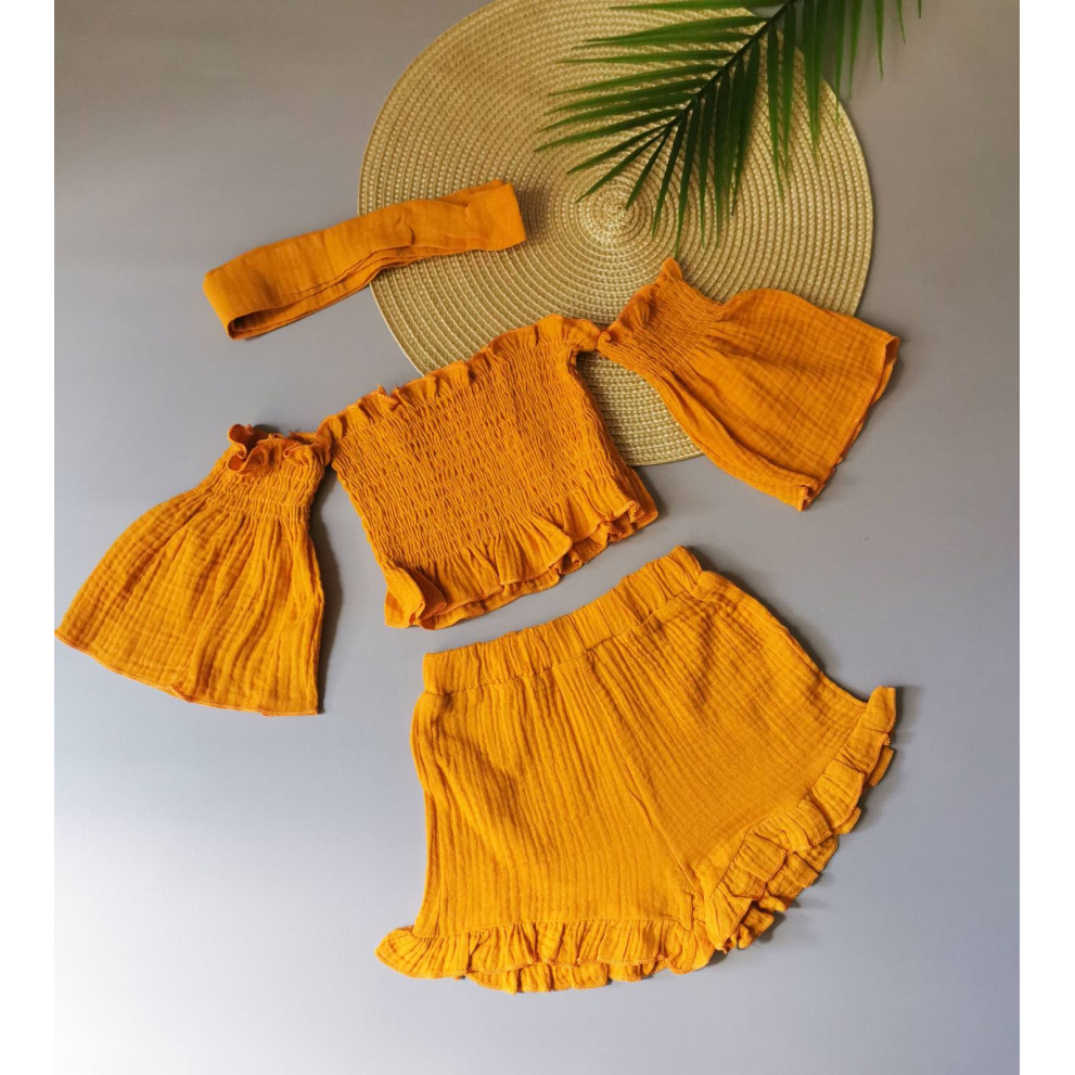 Комплект для дівчинки на літо муслін жовтий 2143 