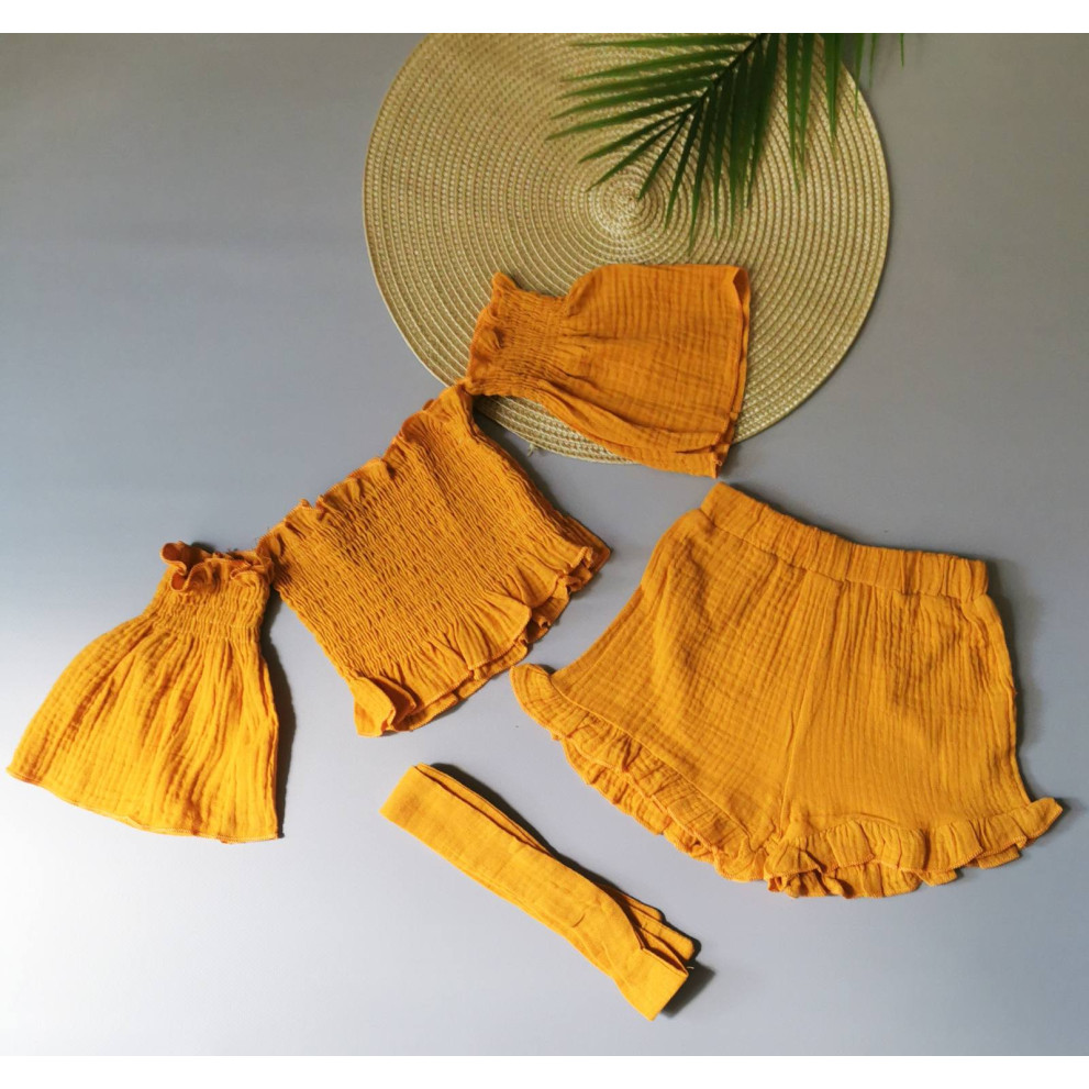 Комплект для дівчинки на літо муслін жовтий 2143 