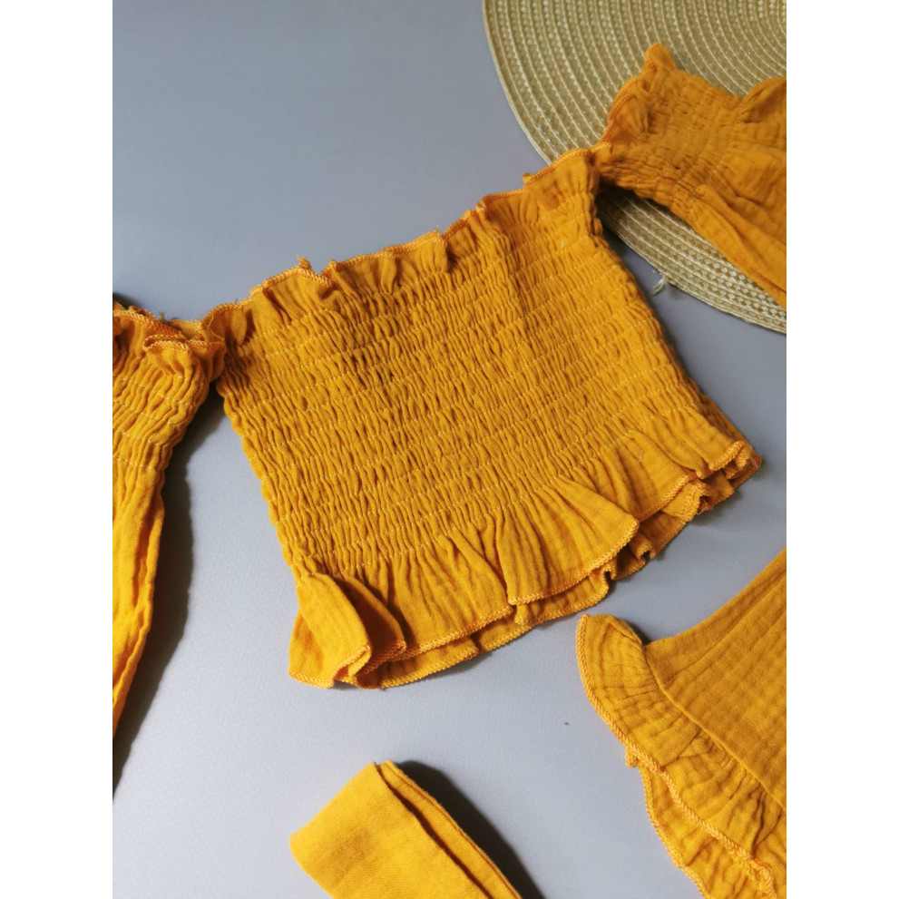 Комплект для дівчинки на літо муслін жовтий 2143 