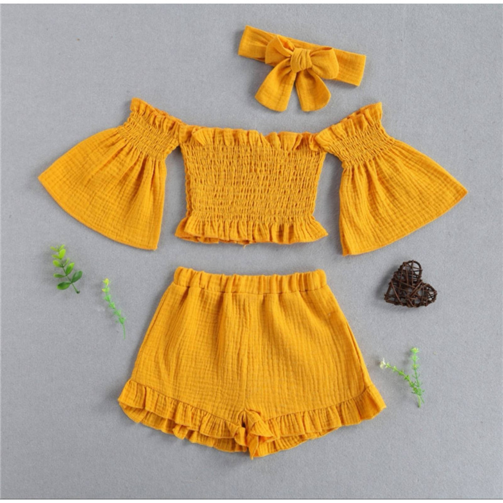 Комплект для дівчинки на літо муслін жовтий 2143 