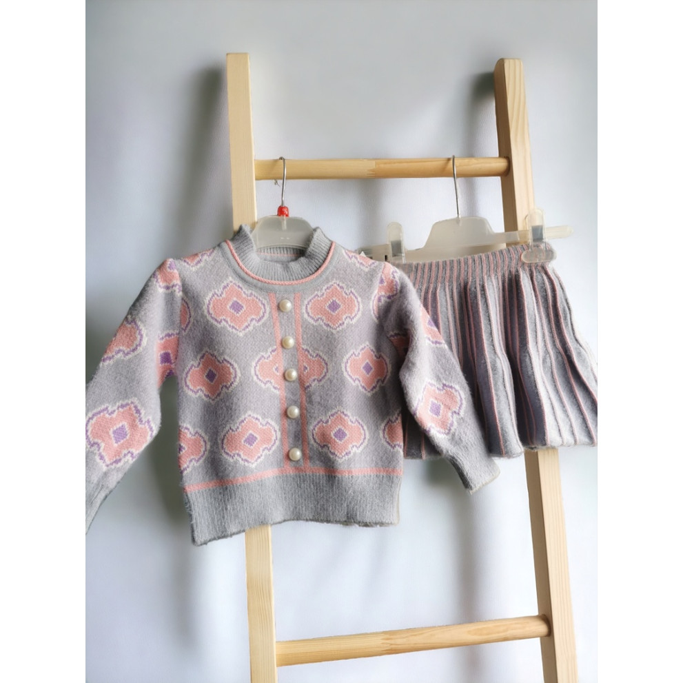 Комплект для дівчинки зі спідничкою в'язаний блакитний 10264