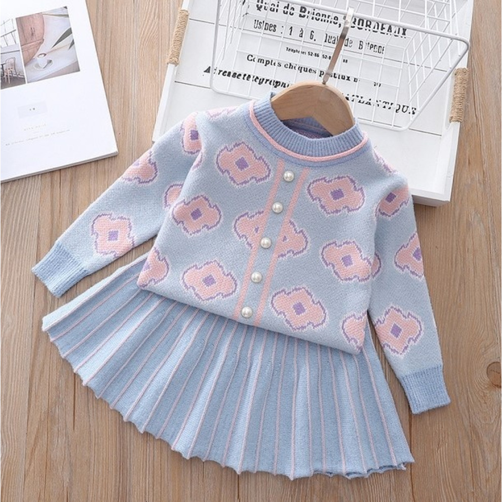 Комплект для дівчинки зі спідничкою в'язаний блакитний 10264