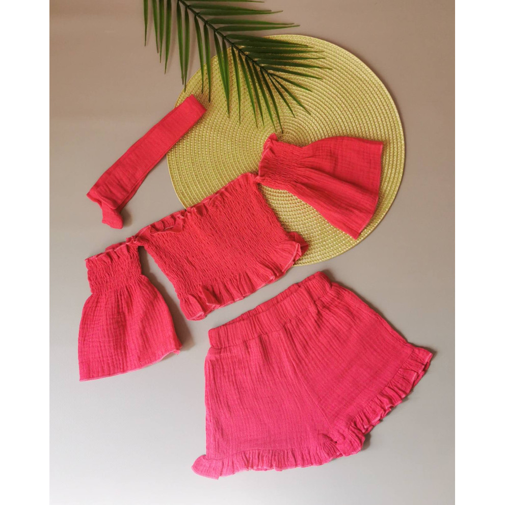 Комплект для дівчинки на літо муслін малиновий 2142 
