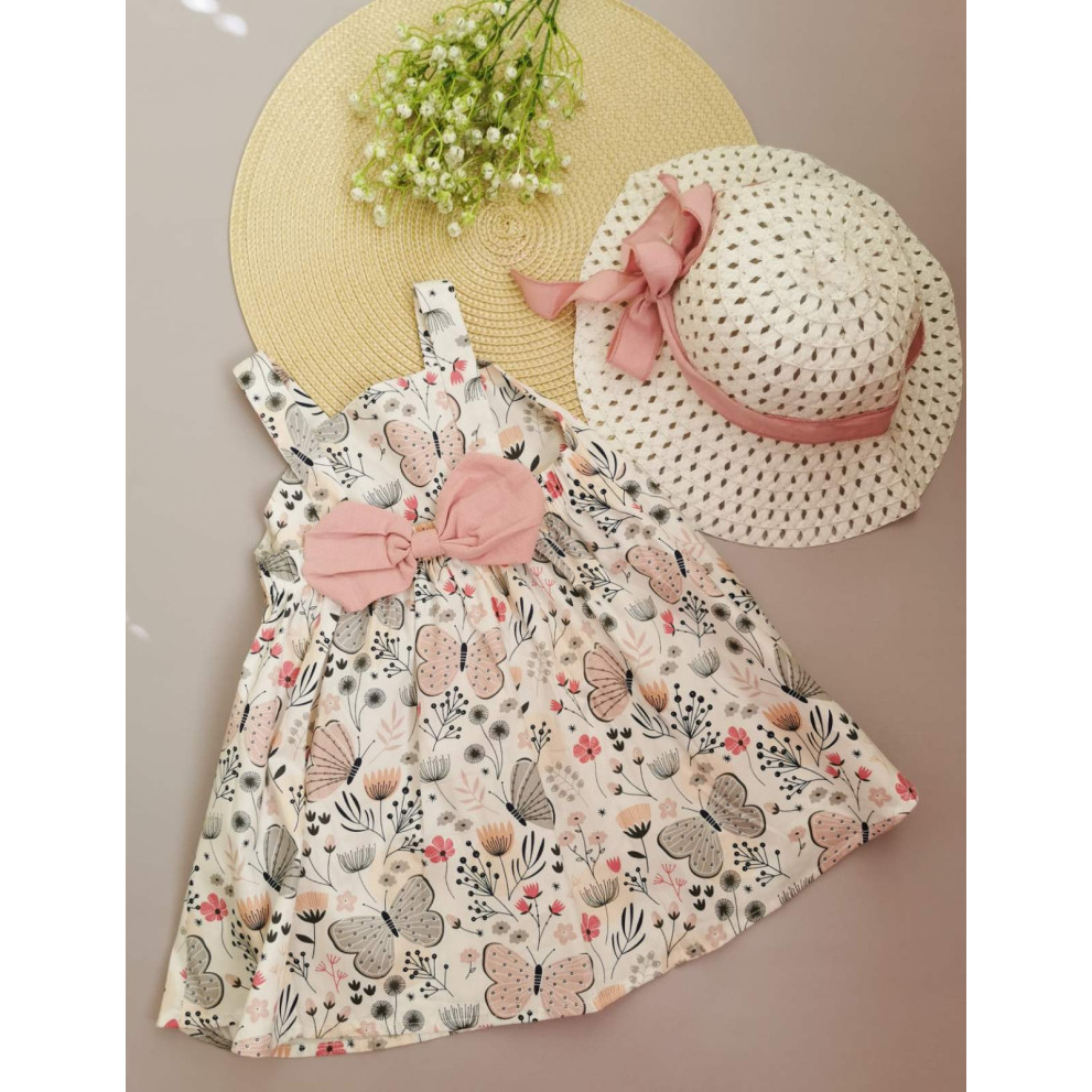 Комплект для дівчинки сукня і капелюшок Метелики рожевий 10064
