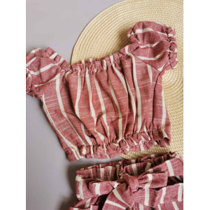 Комплект для дівчинки топ і спідничка в полоску червоний 10068