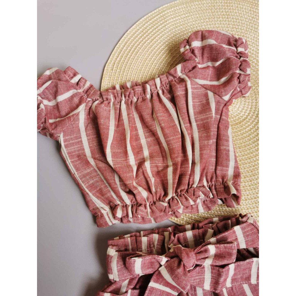 Комплект для дівчинки топ і спідничка в полоску червоний 10068