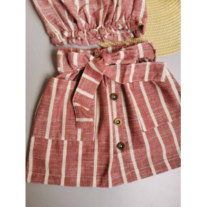 Комплект для дівчинки топ і спідничка в полоску червоний 10068