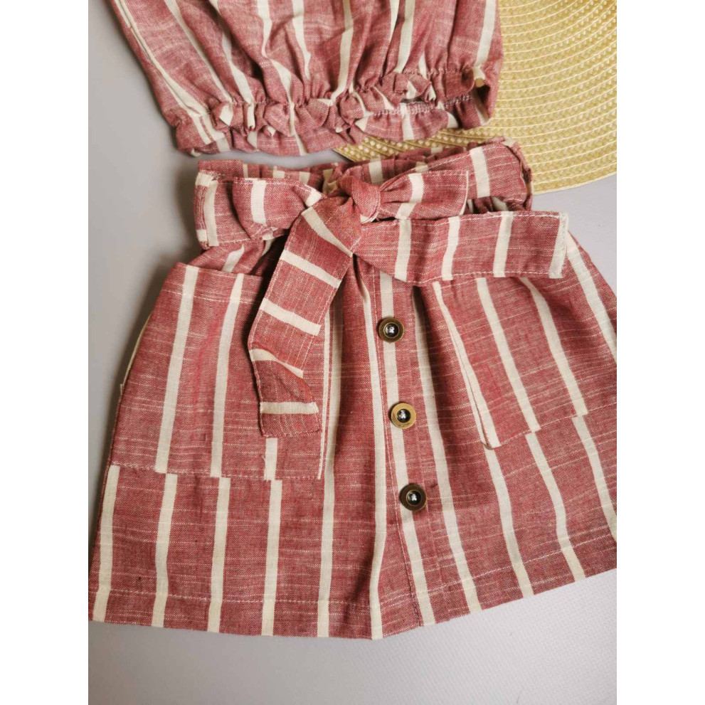 Комплект для дівчинки топ і спідничка в полоску червоний 10068