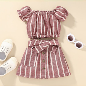 Комплект для дівчинки топ і спідничка в полоску червоний 10068