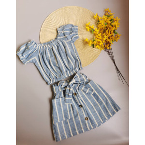 Комплект для дівчинки топ і спідничка в полоску синій 10069