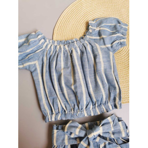 Комплект для дівчинки топ і спідничка в полоску синій 10069